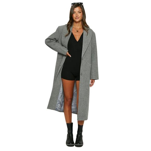 Lioness Olsen Slate Gray Longline Coat XS NWT – Wool Look Winter Layer Chic - Picture 1 of 10